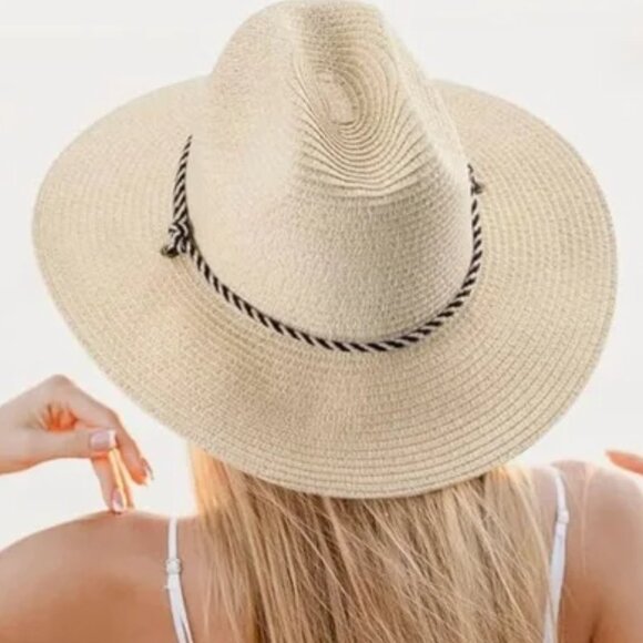 Sun Hat for Women Pamana Summer Wide Brim Straw Fedora Travel Chinstrap - Picture 2 of 4